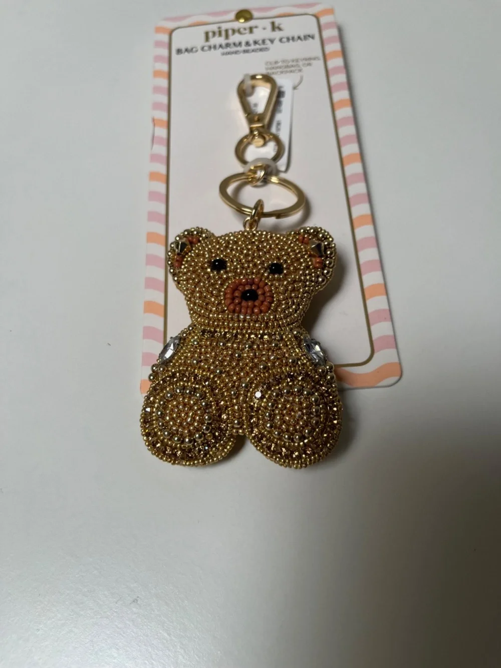 Piper K Hand Beaded Teddy 🧸 Bear Bag Charm & Keychain – NWT